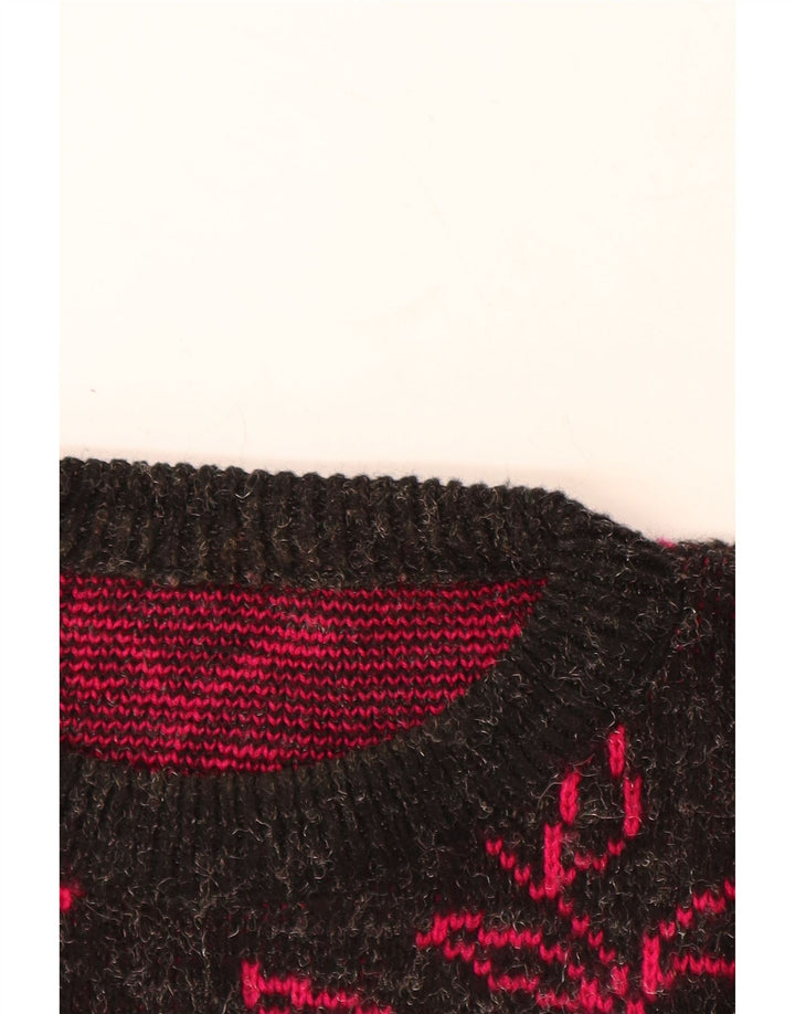 VINTAGE Mujer Barco Cuello Jersey Suéter Reino Unido 20 2XL Negro Floral Acrílico