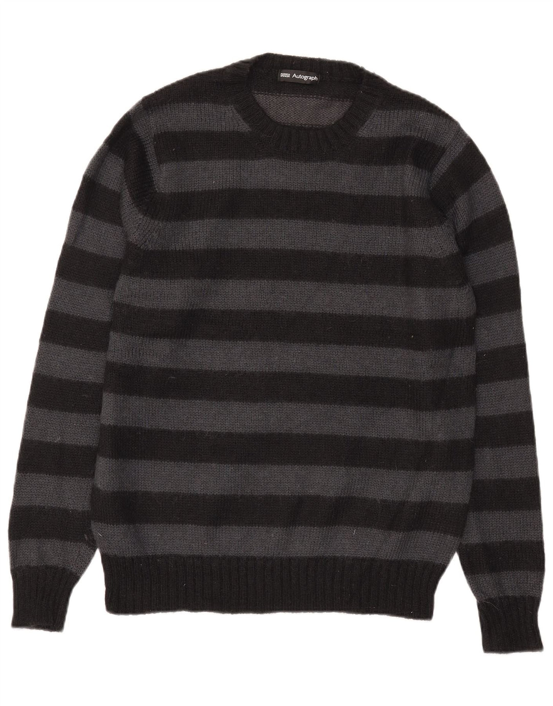 Marks & Spencer Suéter tipo jersey con cuello con cremallera y autógrafo para hombre, tamaño mediano, a rayas negras