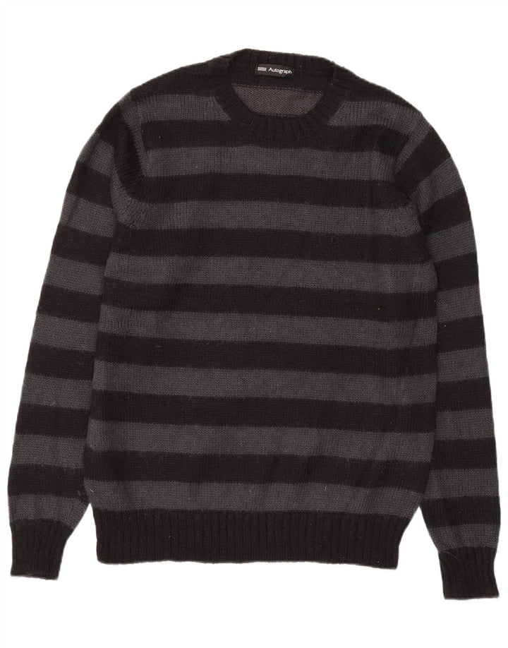 Marks & Spencer Suéter tipo jersey con cuello con cremallera y autógrafo para hombre, tamaño mediano, a rayas negras