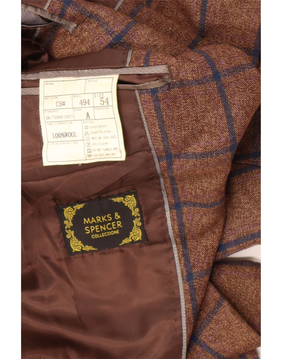 Marks & Spencer Chaqueta tipo blazer con 1 botón para hombre IT 54 2XL Lana a cuadros marrón