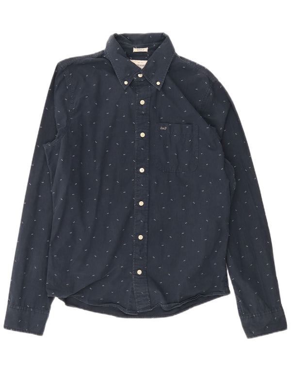 Abercrombie & Fitch Camisa ajustada para hombre de algodón con lunares azul marino grande