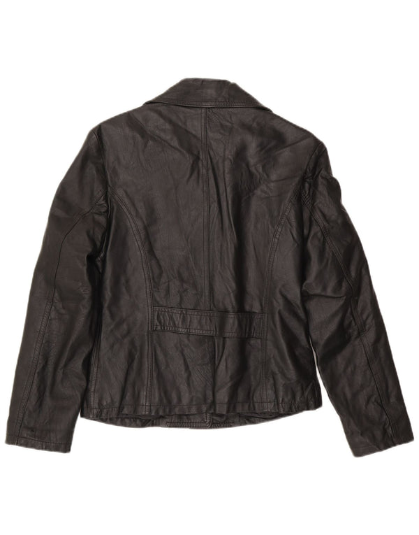 Vintage mujer 3 botones cuero Blazer chaqueta Reino Unido 14 grande negro