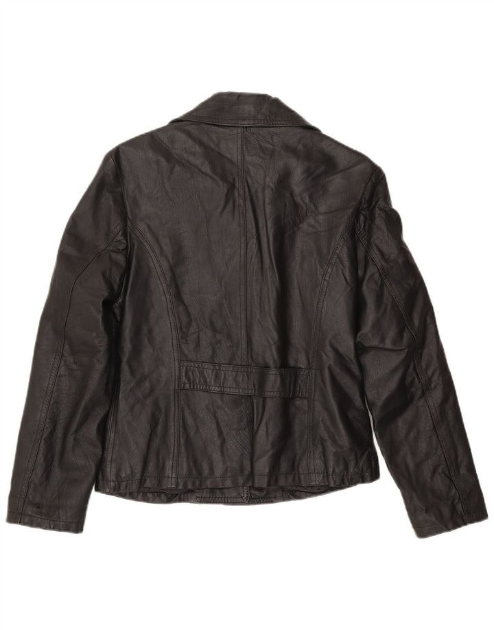 Vintage mujer 3 botones cuero Blazer chaqueta Reino Unido 14 grande negro