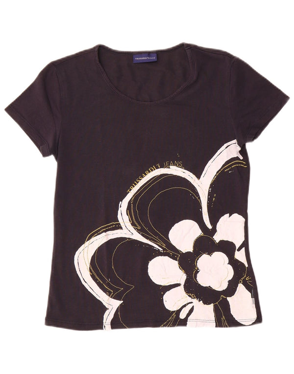 Trussardi Jeans Mujer Camiseta Gráfica Top UK 40 Medium Azul Marino Floral