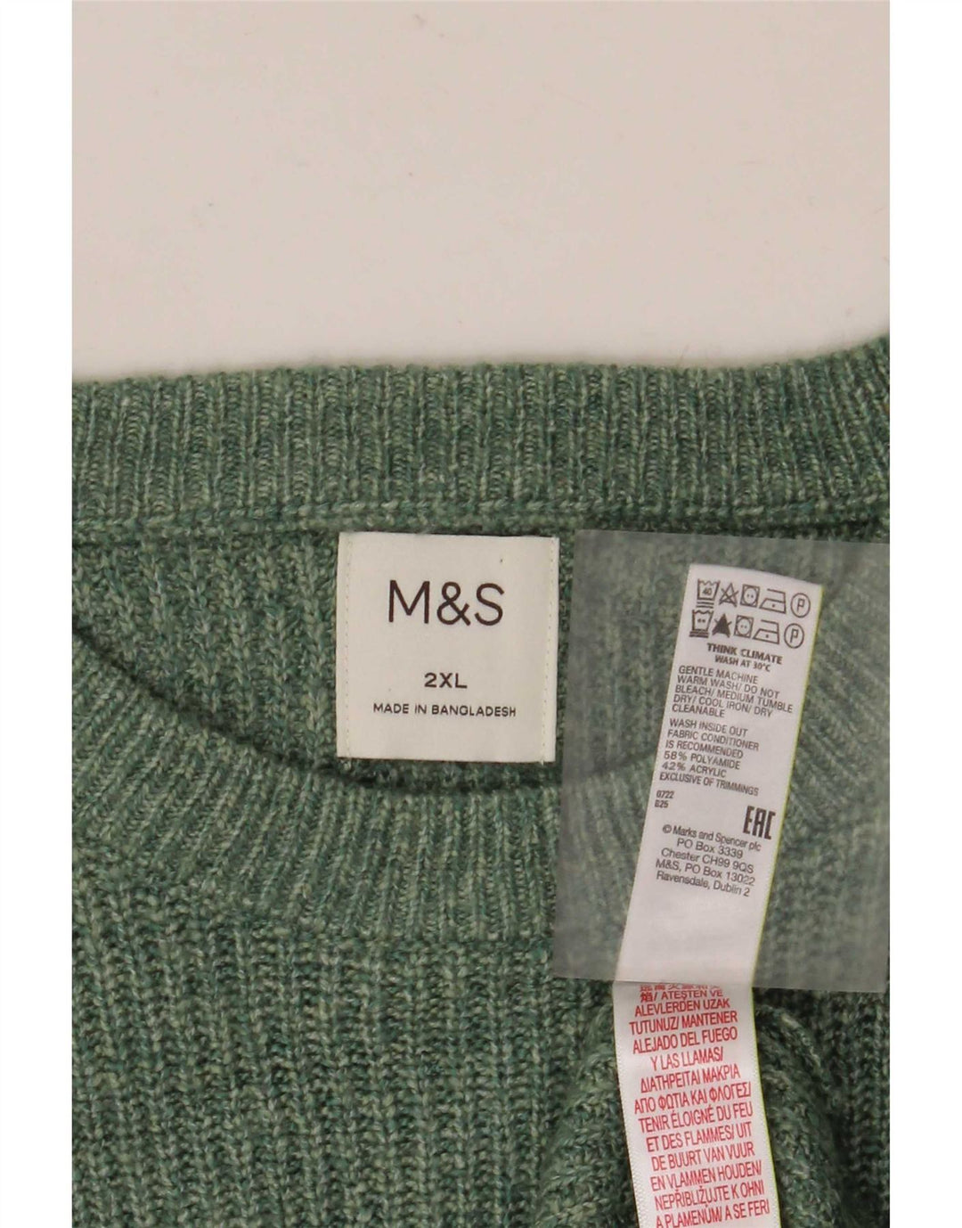 Marks & Spencer - Jersey de cuello redondo para hombre, talla 2XL, poliamida verde