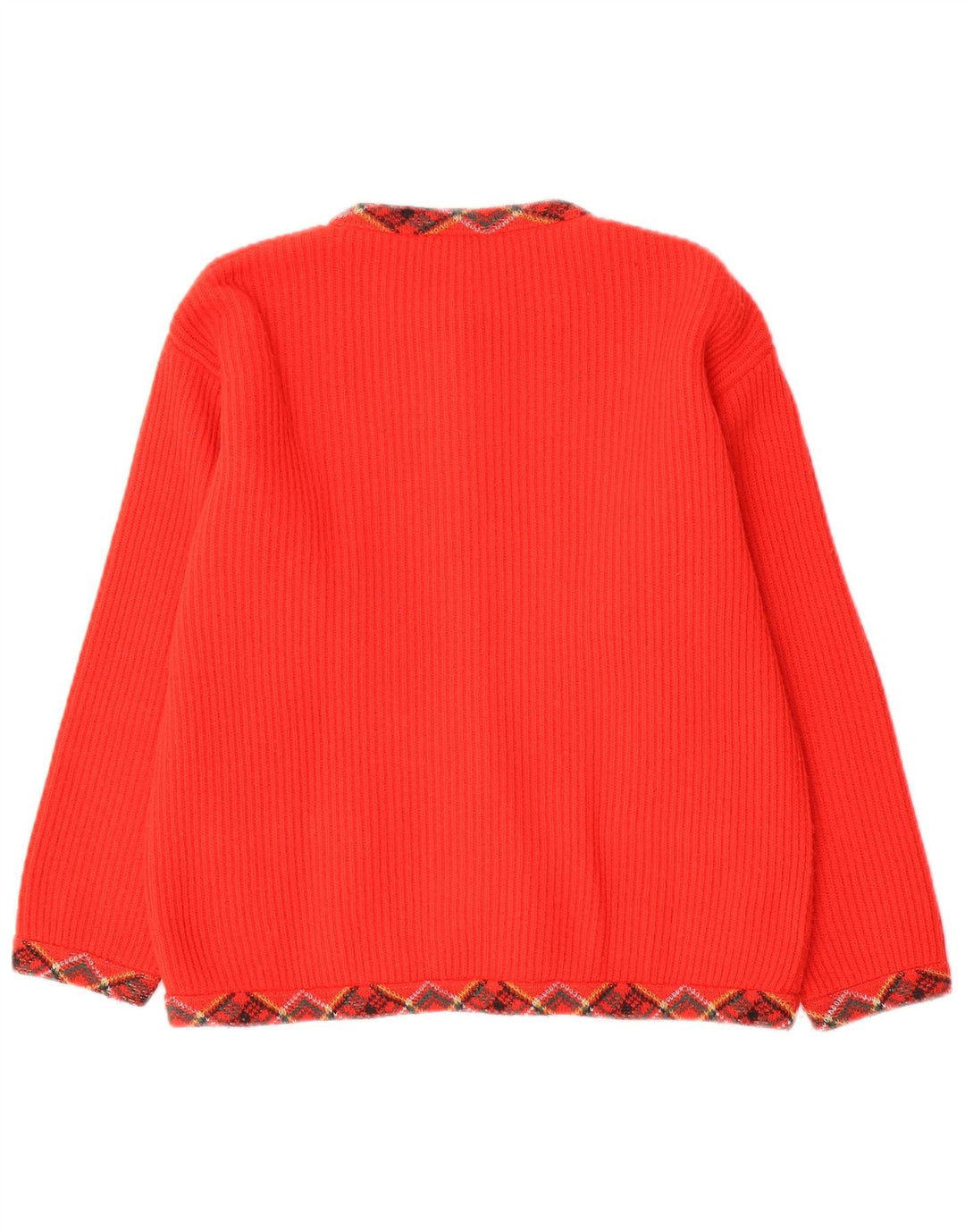Vintage mujer Cardigan suéter Reino Unido 12 medio rojo Argyle/lana de diamante