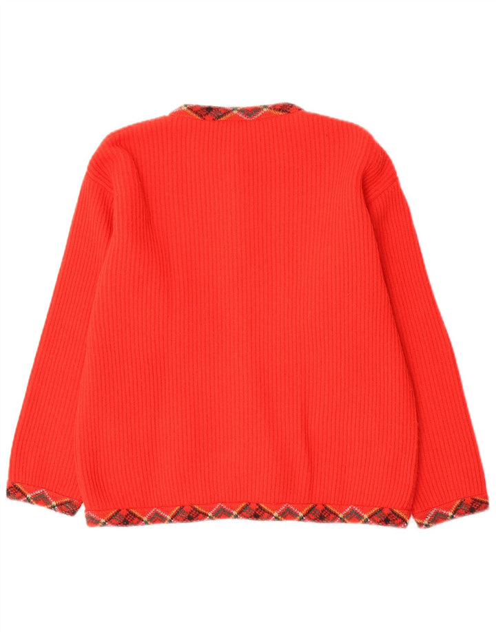Vintage mujer Cardigan suéter Reino Unido 12 medio rojo Argyle/lana de diamante
