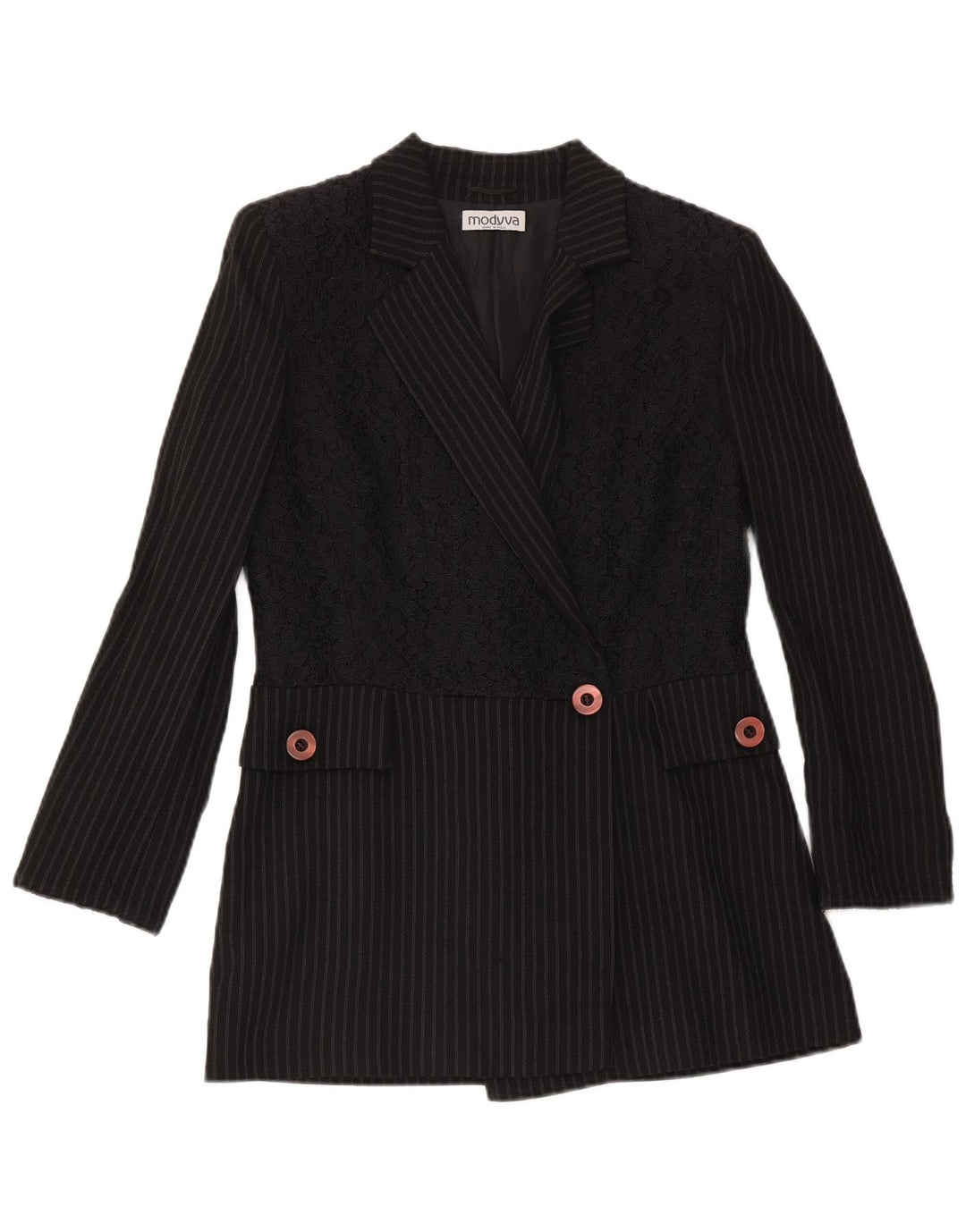 Modyva Chaqueta Blazer De 1 Botón Para Mujer IT 42 Mediana Lana A Rayas Negra