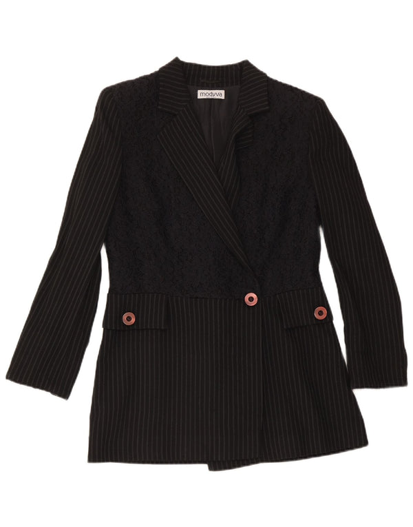 Modyva Chaqueta Blazer De 1 Botón Para Mujer IT 42 Mediana Lana A Rayas Negra