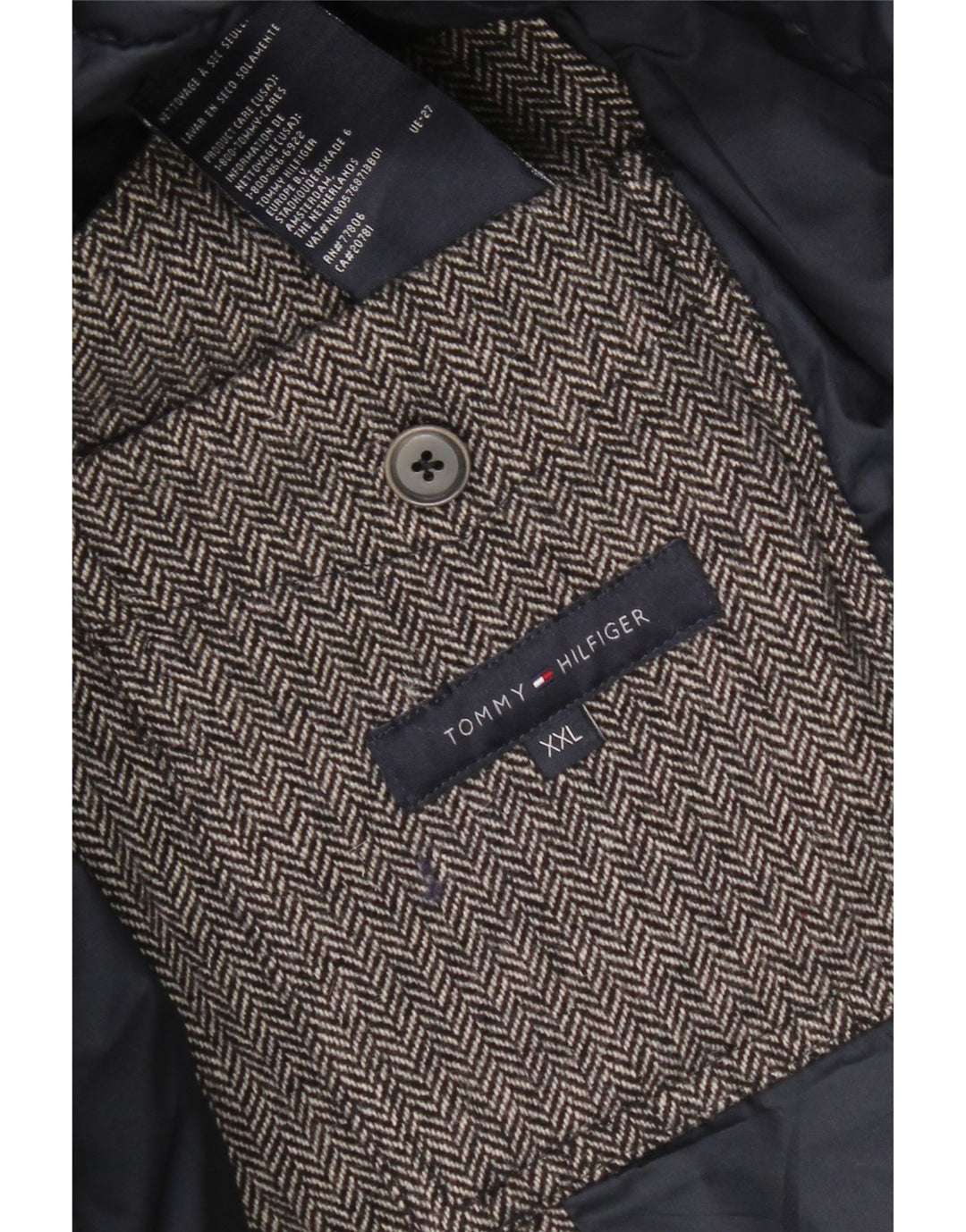 Tommy Hilfiger Chaqueta acolchada para hombre UK 44 2XL Lana gris en espiga