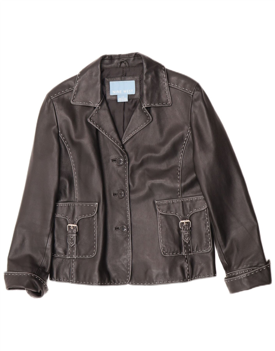 Nine West Chaqueta Blazer de Cuero con 3 Botones para Mujer UK 46 Grande Cuero Negro