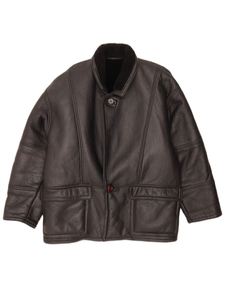 Chaqueta de piel de oveja vintage para hombre IT 48 Medio Negro