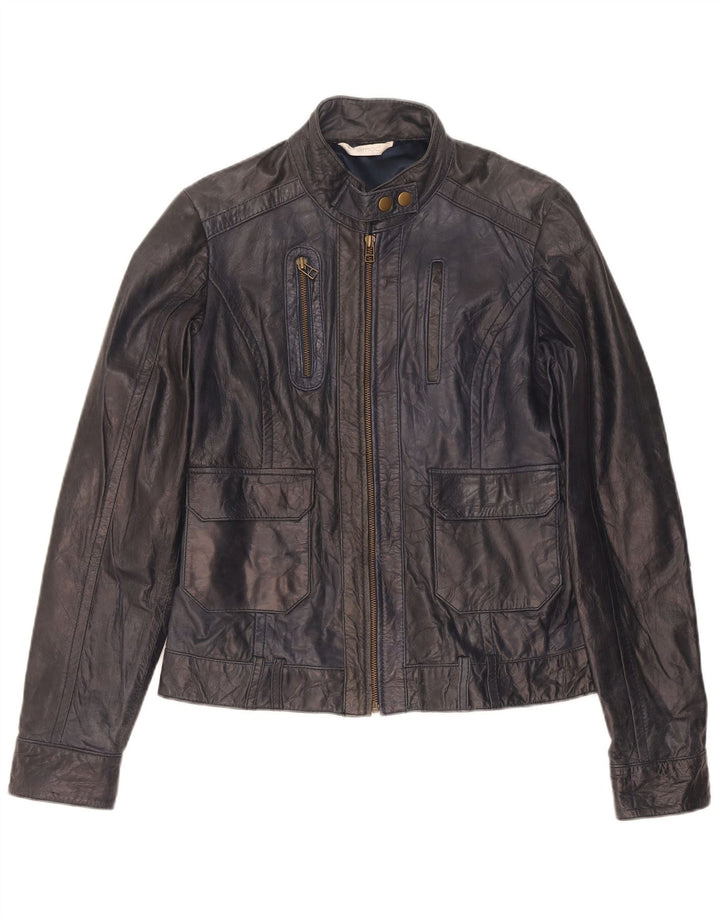 Promod Chaqueta de cuero para mujer UK 44 Azul marino mediano