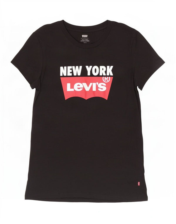 Levi's Camiseta Gráfica New York para Mujer Top UK 10 Small Algodón Negro