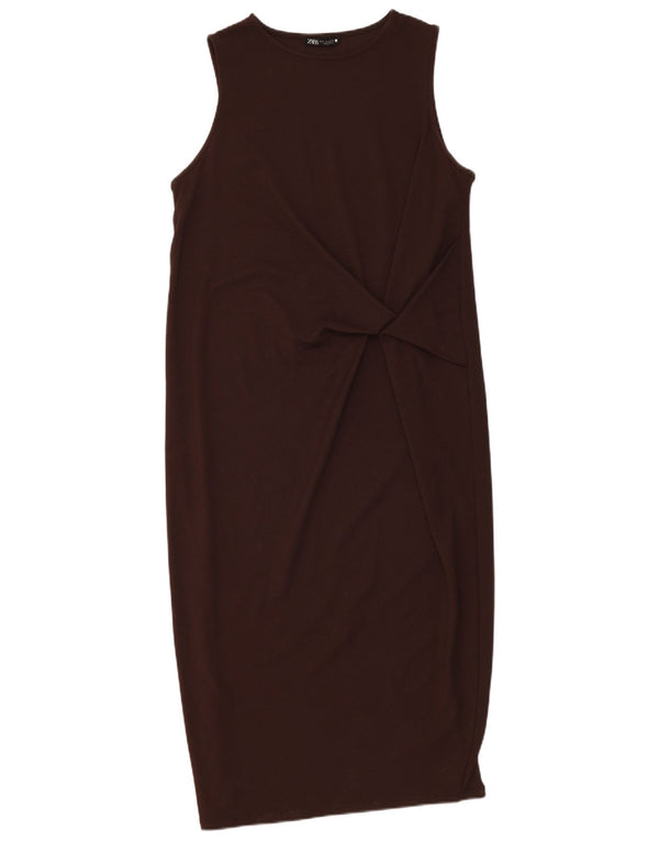 Zara Mujer Vestido Básico Sin Mangas UK 40 Small Marrón