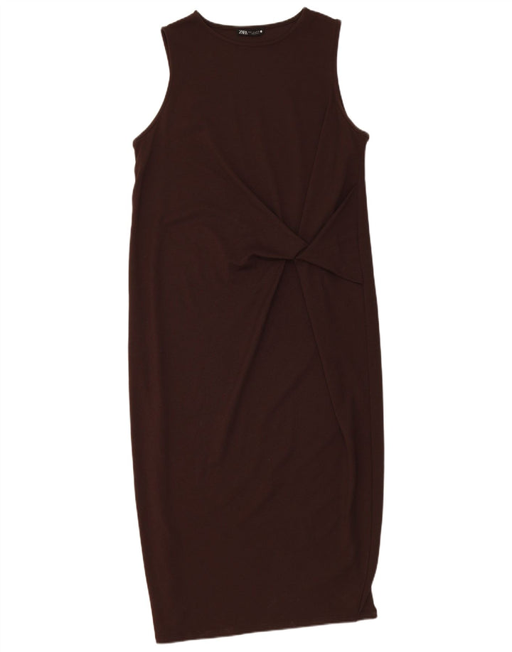 Zara Mujer Vestido Básico Sin Mangas UK 40 Small Marrón