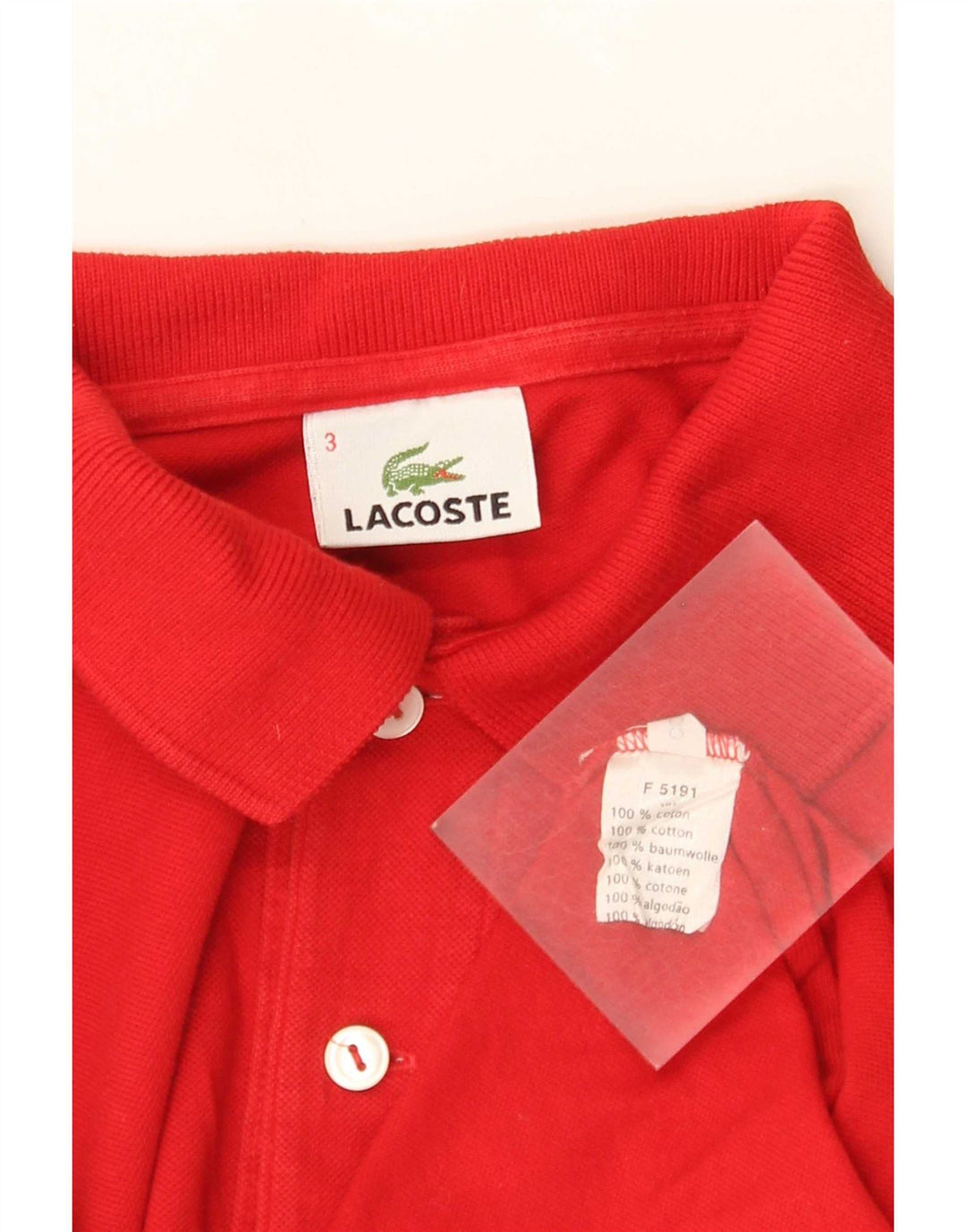 Lacoste Polo de manga larga para hombre talla 3 pequeño algodón rojo