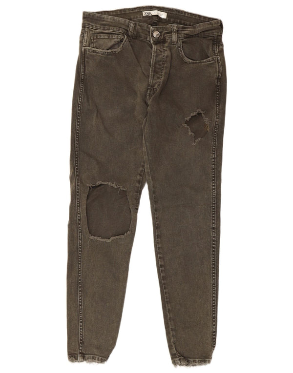 Zara Mens Distressed Slim Jeans EU 42 Medium W32 L27 Khaki Cotton