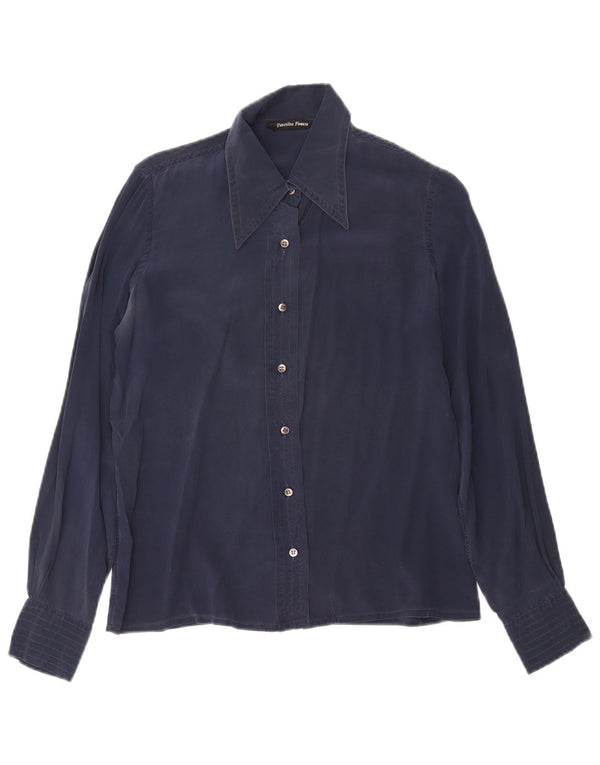 Blusa vintage para mujer IT 48 XL Seda azul marino