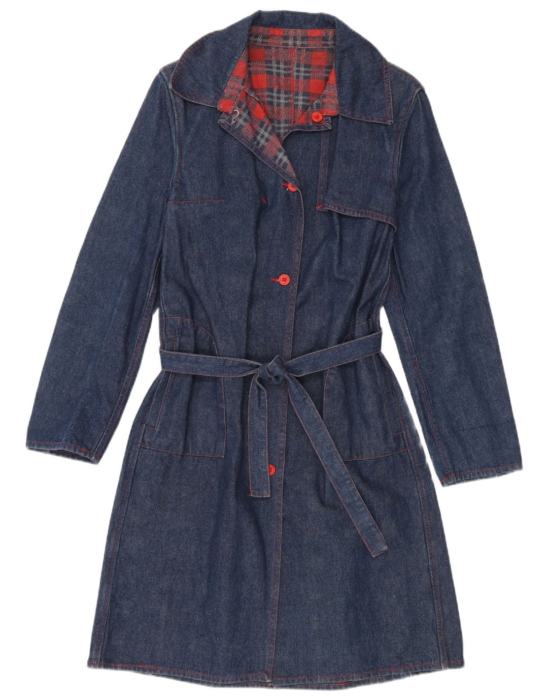 VINTAGE Mujer Denim Abrigo Reino Unido 14 Medio Azul Marino