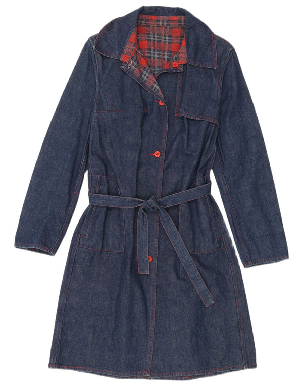 VINTAGE Mujer Denim Abrigo Reino Unido 14 Medio Azul Marino