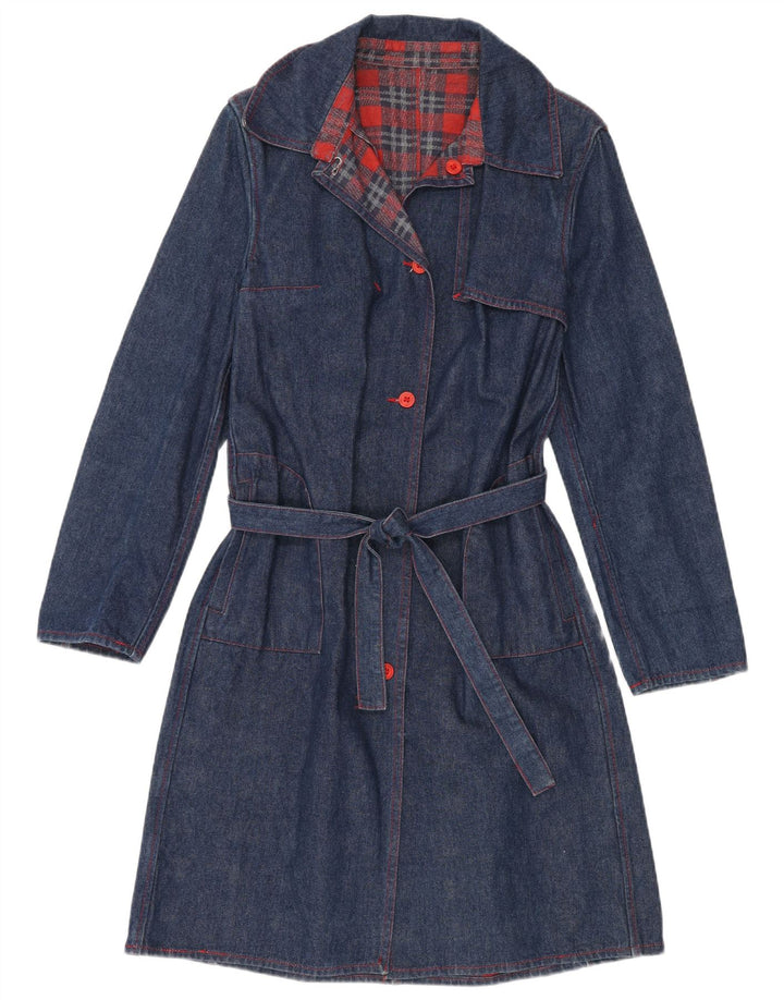 VINTAGE Mujer Denim Abrigo Reino Unido 14 Medio Azul Marino