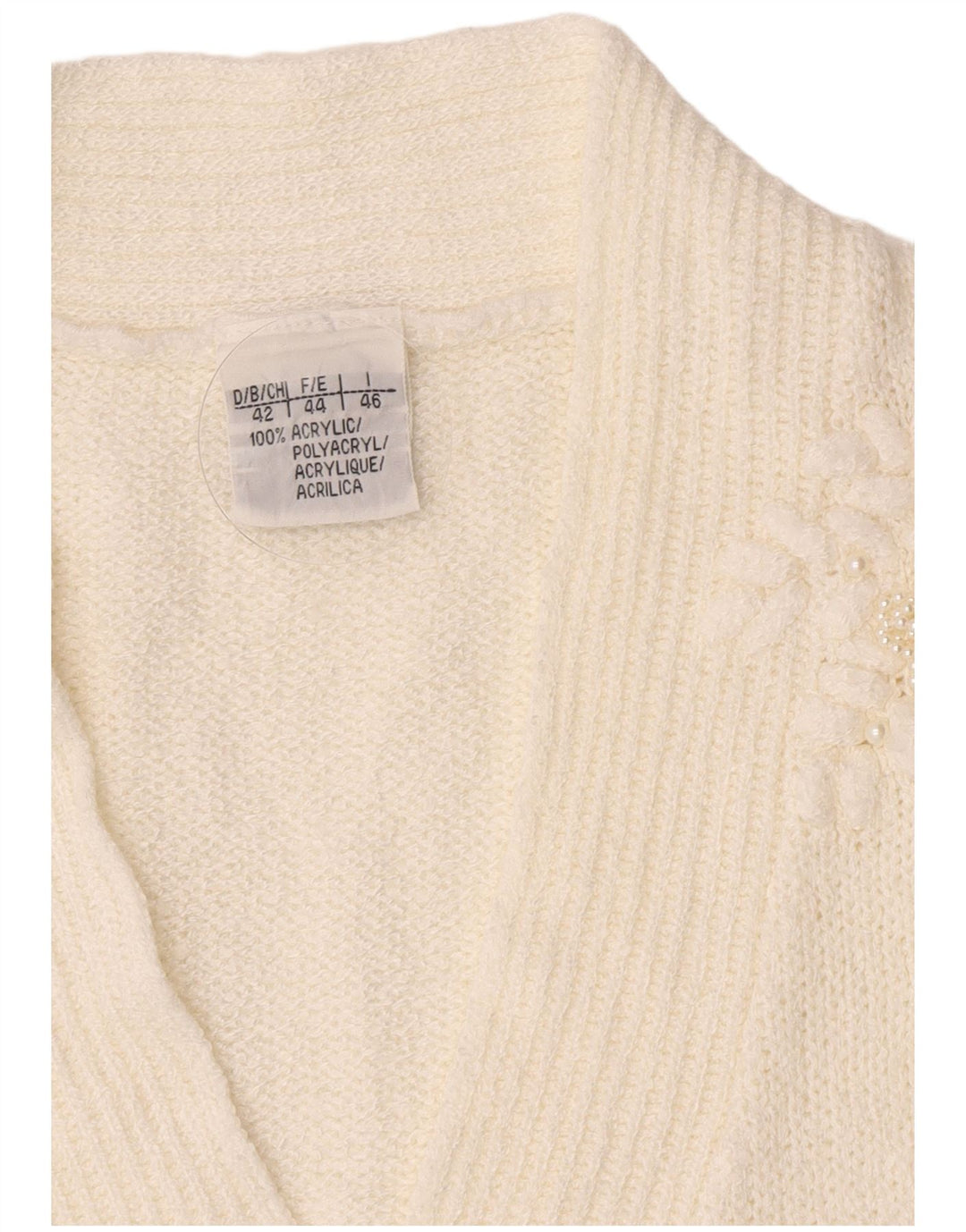 Vintage mujer Cardigan suéter IT 46 acrílico blanco grande