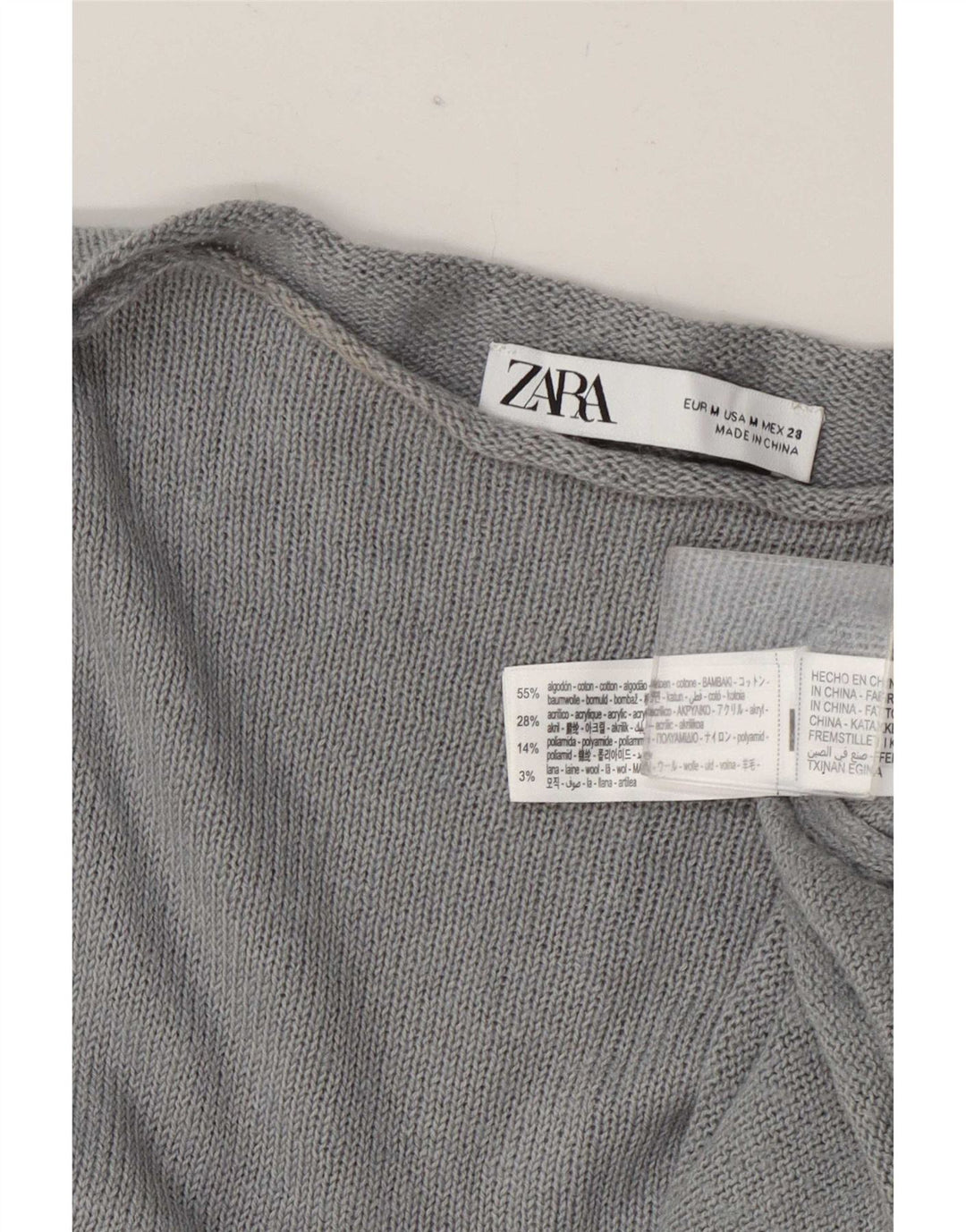 Zara - Jersey extragrande con cuello barco para mujer, talla 40, algodón gris medio