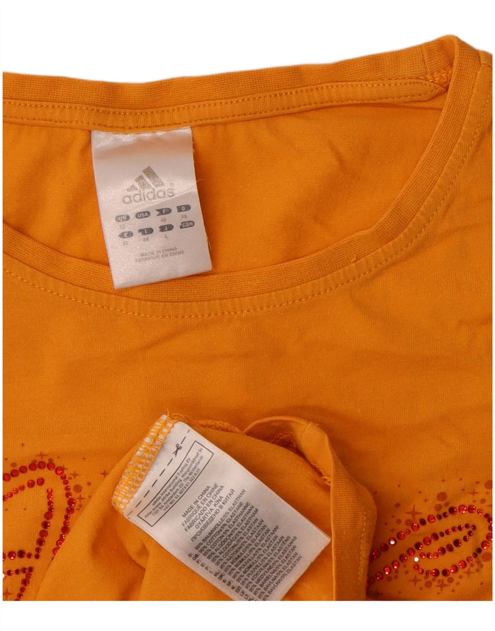 Adidas Camiseta gráfica para mujer Top UK 12 Algodón amarillo mediano