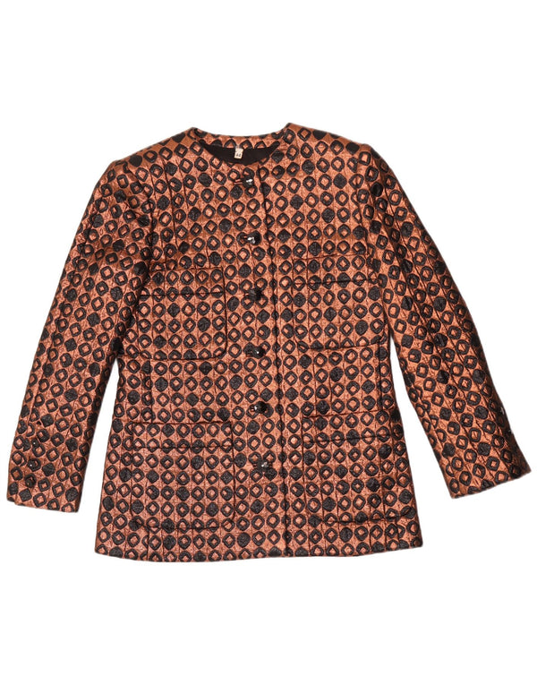 Vintage mujer 6 botones Blazer chaqueta IT 44 marrón medio geométrico