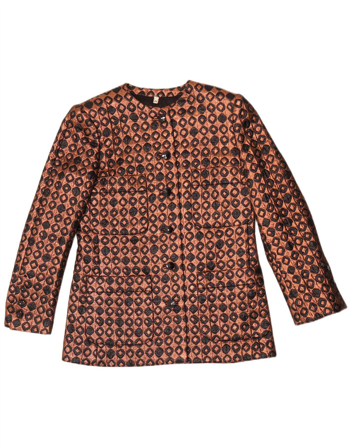 Vintage mujer 6 botones Blazer chaqueta IT 44 marrón medio geométrico