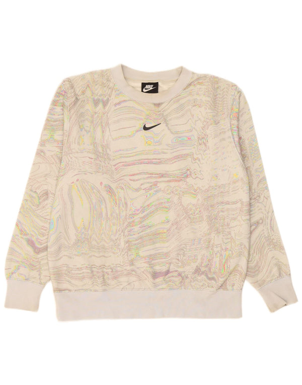 Nike Mujer Patrón Abstracto Sudadera Jumper UK 10 Small Off White