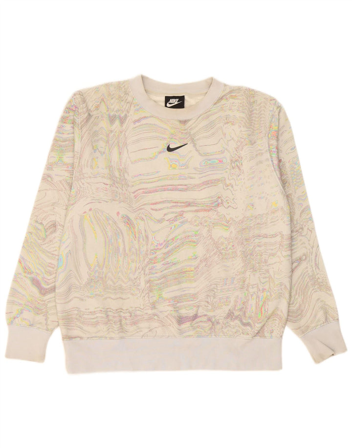 Nike Mujer Patrón Abstracto Sudadera Jumper UK 10 Small Off White
