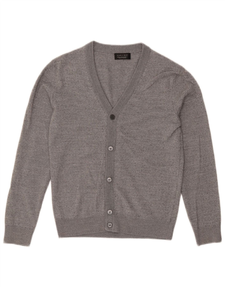 Zara Hombre Jersey Cárdigan Gris Medio Moteado