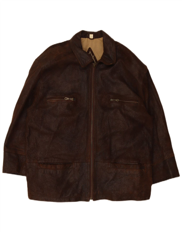 VINTAGE Chaqueta de cuero para hombre Reino Unido 40 Cuero marrón grande