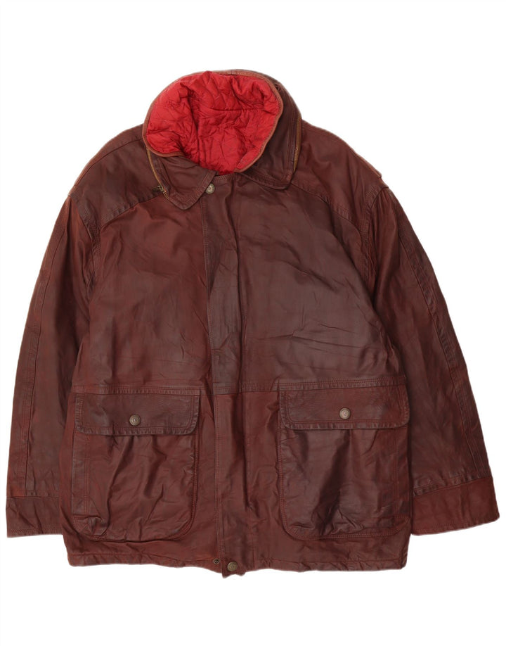 VINTAGE Mens Leather Jacket EU 52 XL Maroon Leather