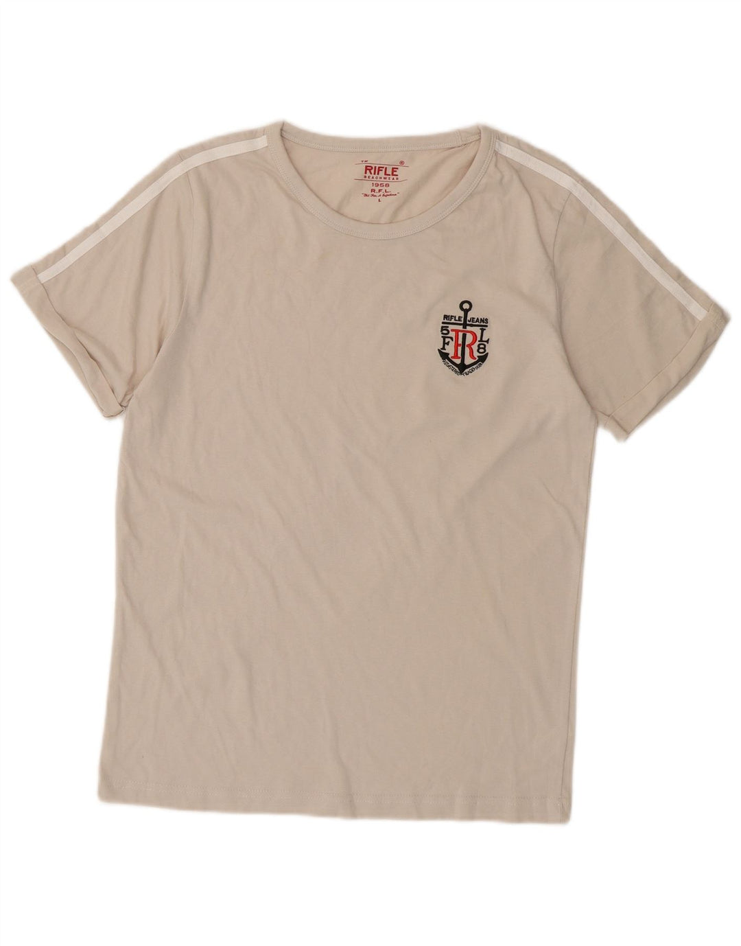 RIFLE Camiseta para mujer Top UK 14 Large Off White Cotton