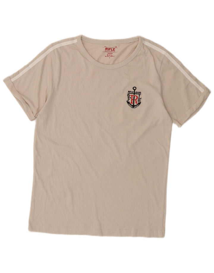 RIFLE Camiseta para mujer Top UK 14 Large Off White Cotton