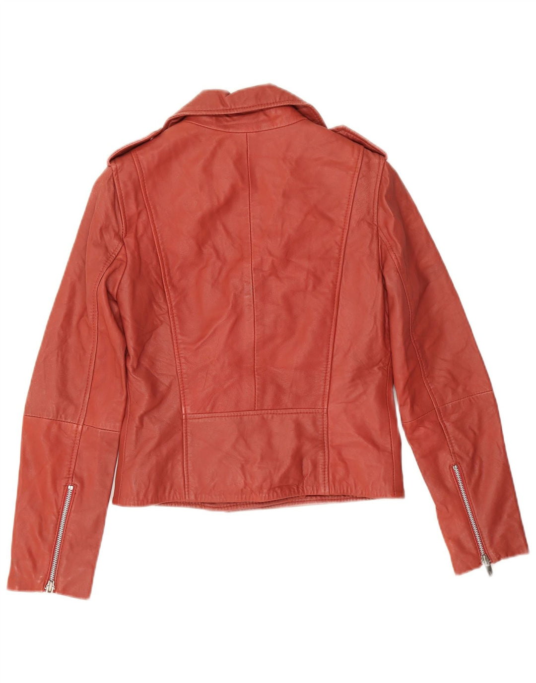 Mango Chaqueta motera de cuero para mujer UK 6 XS Cuero rojo