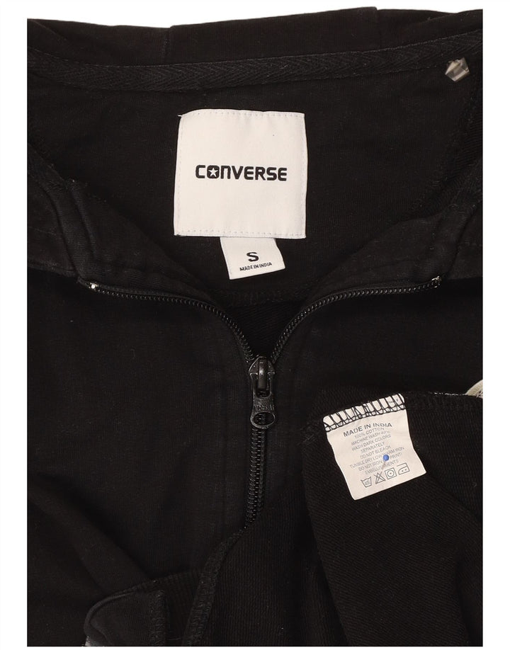 CONVERSE Suéter con capucha y cremallera para hombre Pequeño Algodón negro