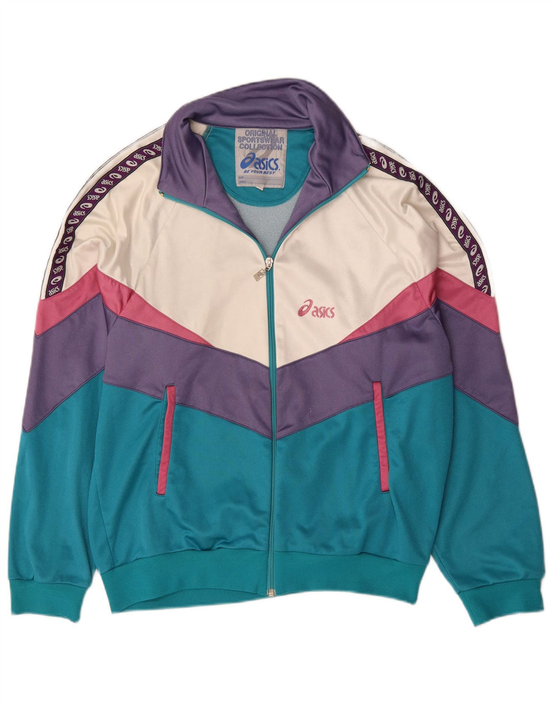 Asics Mens Graphic Chándal Top Chaqueta IT 52 Grande Verde Colorblock