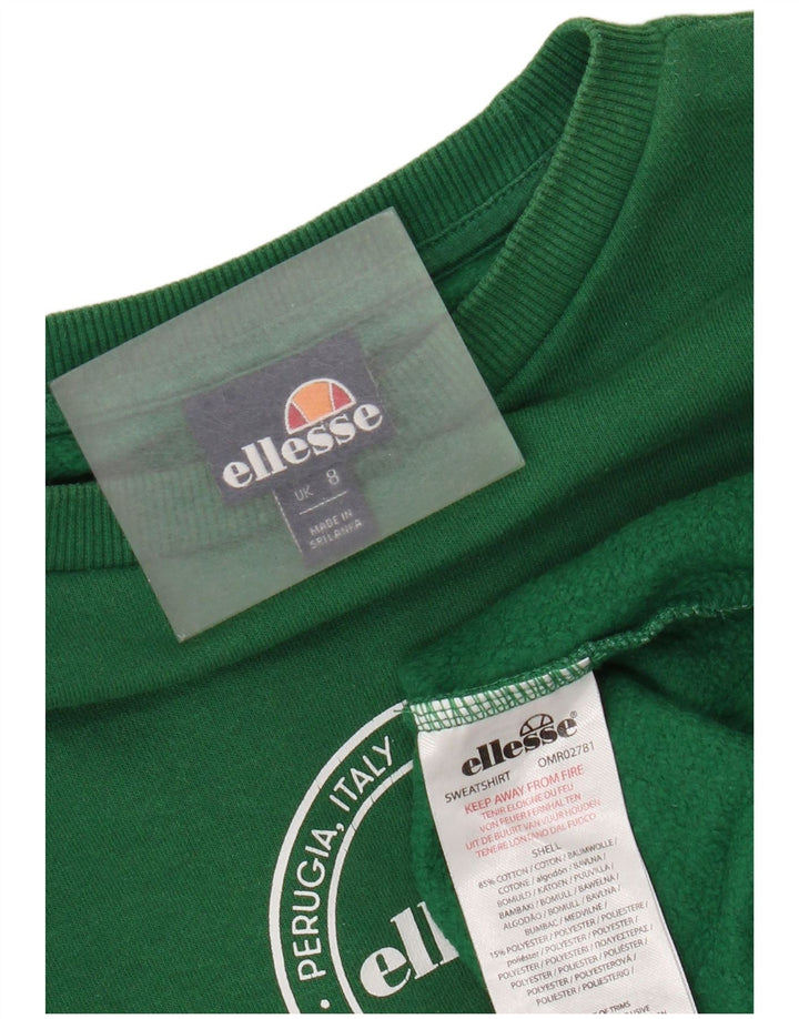 Ellesse Mujer Gráfico Sudadera De Gran Tamaño Jersey UK 8 Small Verde