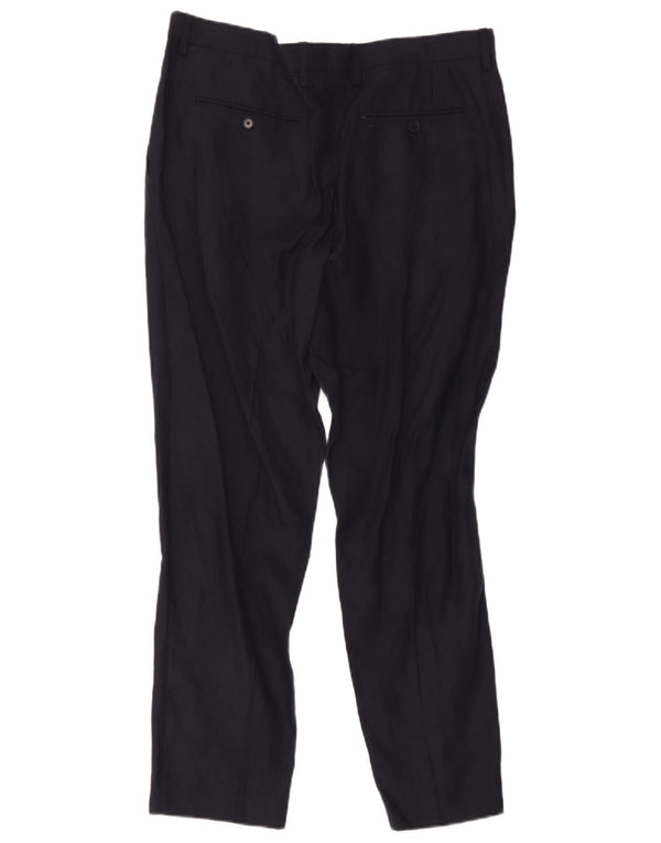 Zara Pantalón chino recto para hombre EU 44 Large W34 L28 Lino azul marino