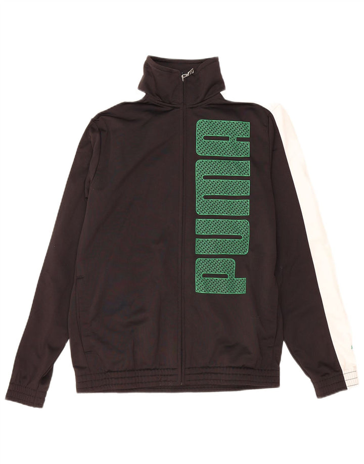 PUMA Boys Graphic Tracksuit Top Jacket 13-14 Years Black Colourblock