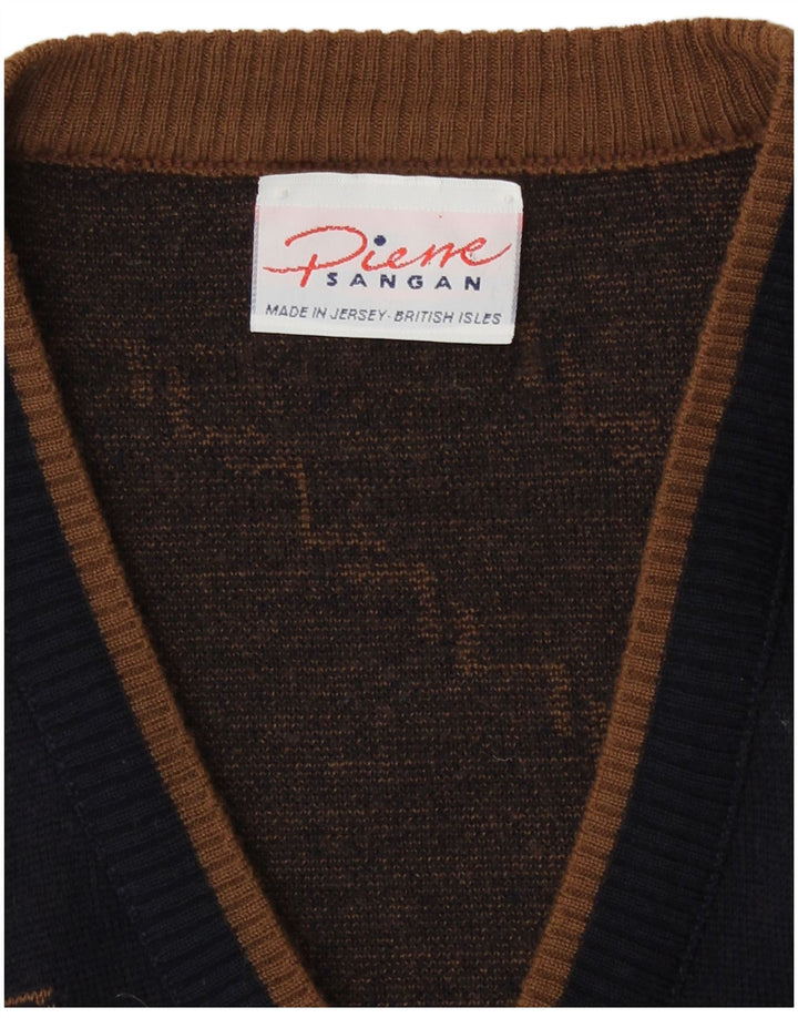 Pierre Sangan Suéter con Cuello en V para Hombre Grande Azul Marino Geométrico Lana Nueva