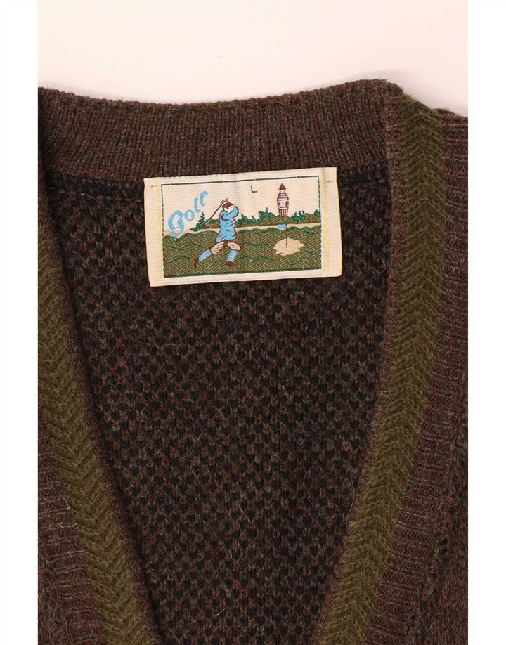 Vintage hombres Cardigan suéter grande marrón moteado