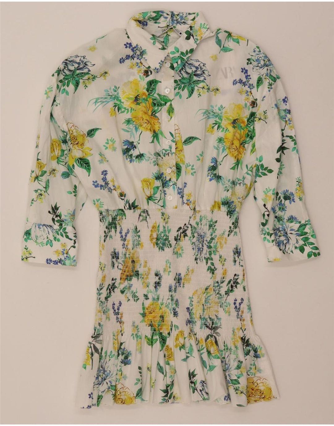 ZARA Vestido camisero de manga 3/4 para mujer UK 40 Small White Floral