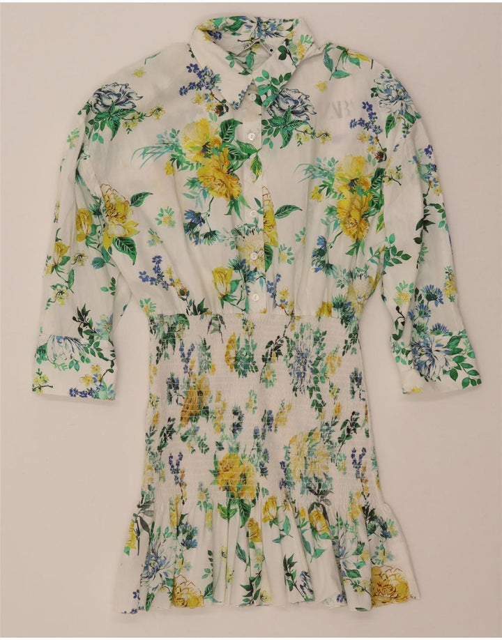 ZARA Vestido camisero de manga 3/4 para mujer UK 40 Small White Floral