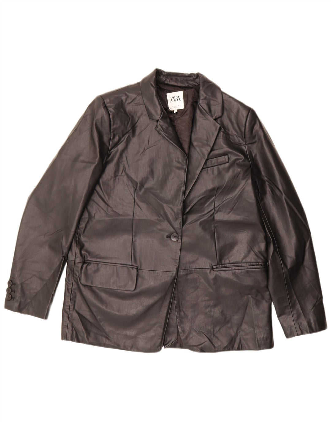 Zara Chaqueta tipo blazer extragrande con 1 botón para mujer, talla 44, talla mediana, negra