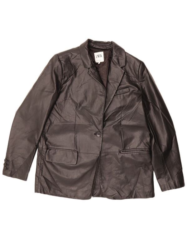 Zara Chaqueta tipo blazer extragrande con 1 botón para mujer, talla 44, talla mediana, negra